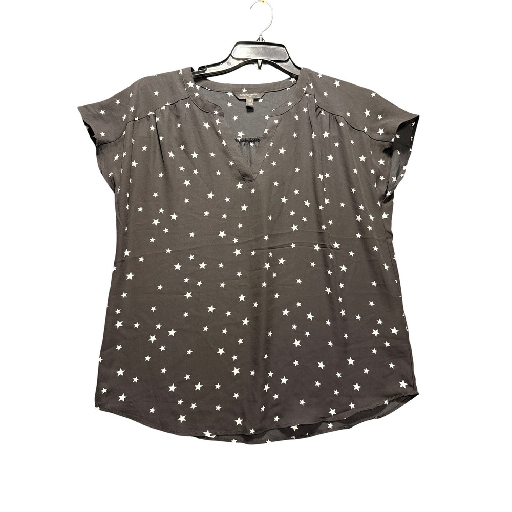 Banana Republic Top Women Medium Black Star Print V-Neck Cap Sleeve 490794-09